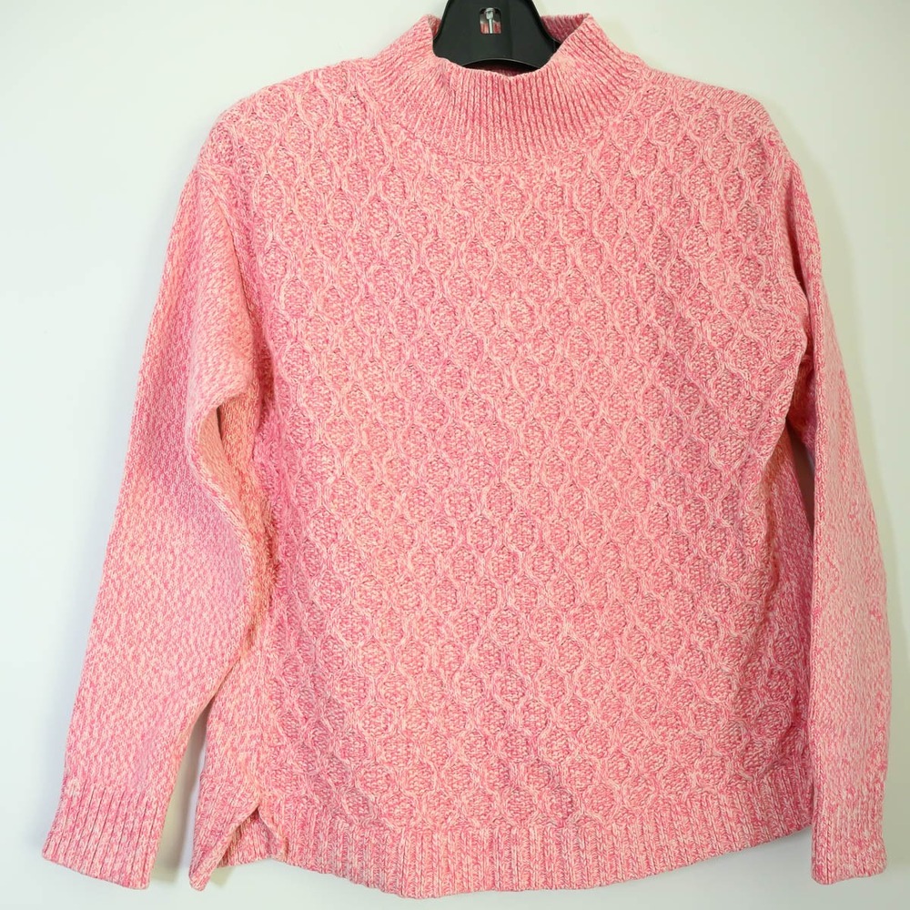 Talbots Sweater MP Pink Excellent Marled Honeycomb Knit Side Slits Mock Neck